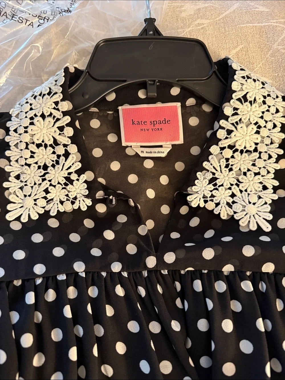 kate spade Black and White Polka Dot Dress with Lace Collar